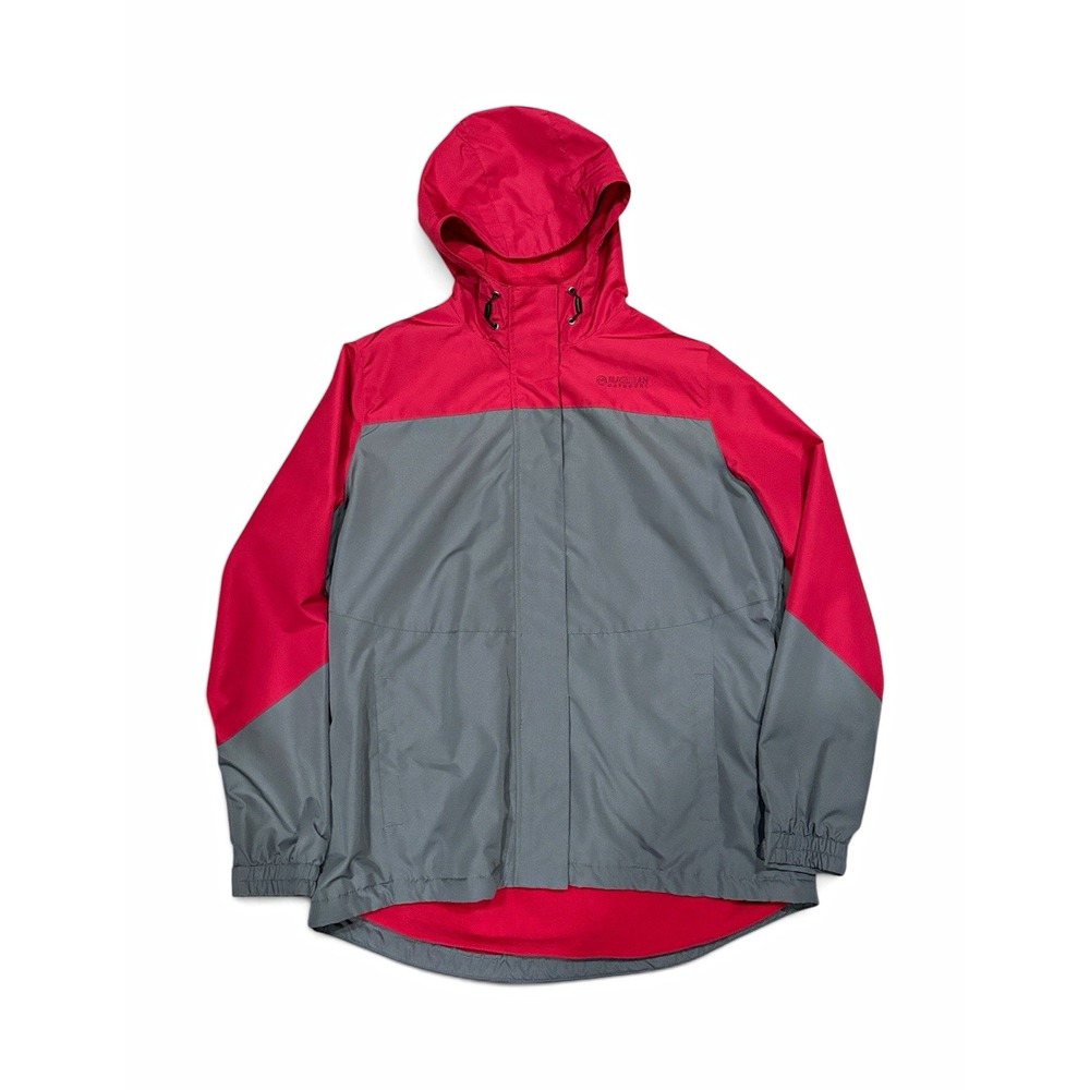 Magellan Outdoors Women's L Hooded Lined Windbreaker Colorblock Jacket Red Gray